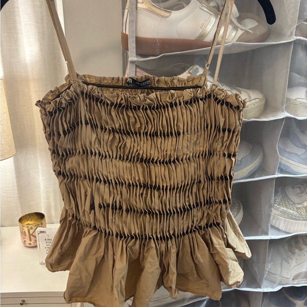 Zara Beaded Poplin Top